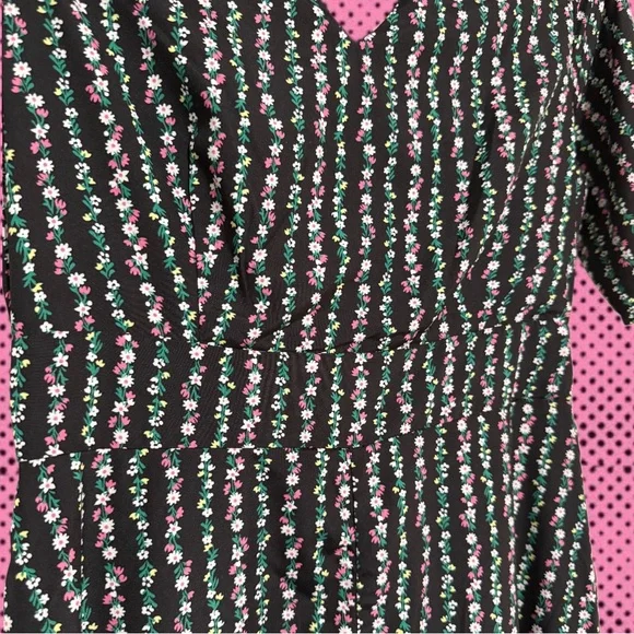Fever London Heritage Black Floral Maxi Dress Cute Girly Prairie Feminine SZ 2 - Picture 5 of 5